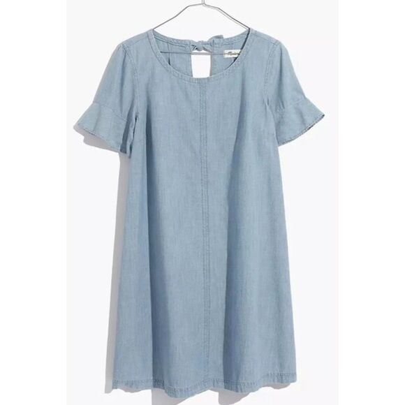 Madewell Chambray Bow Back Dress Blue - Medium - Picture 4 of 11